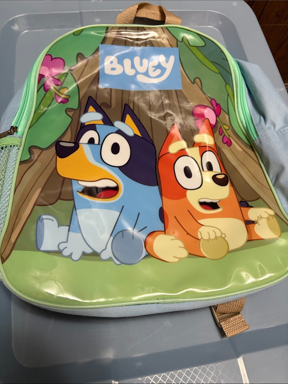Bluey Kids Backpack in Light Blue & Orange Character Design